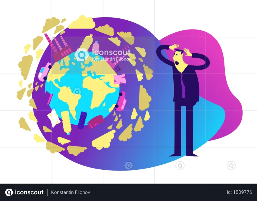 Conceito de poluição do ar e poluição plástica  Ilustração