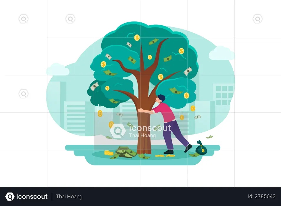 Concept d'arbre d'argent en entreprise  Illustration