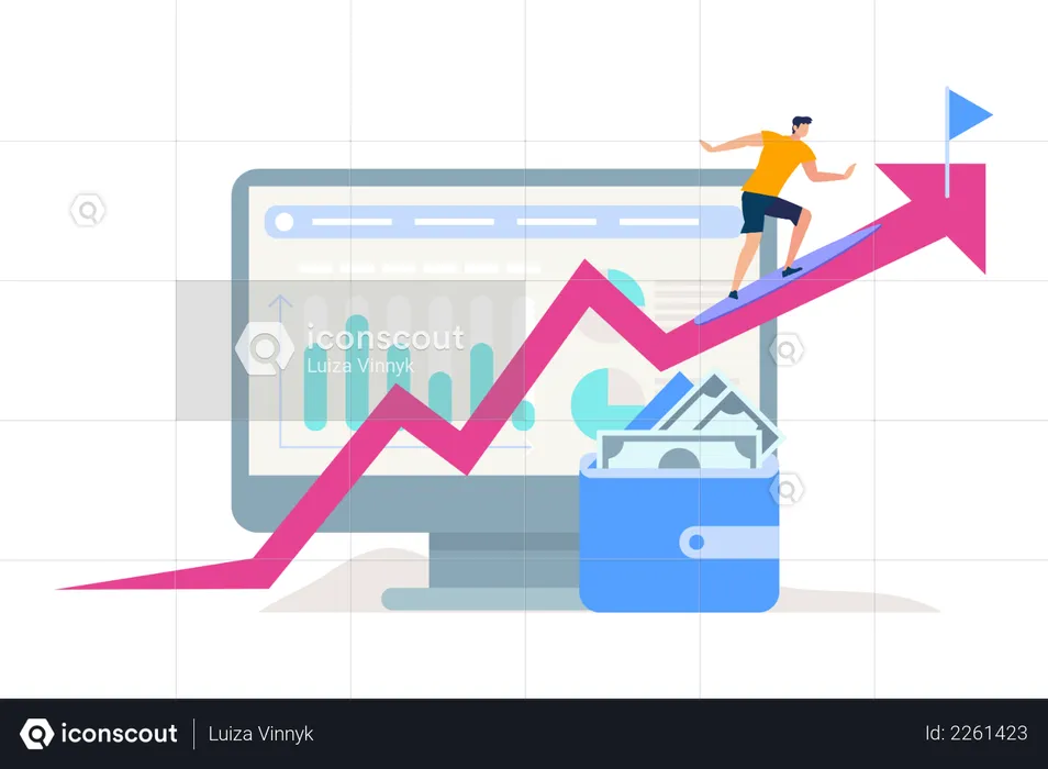 Concept de croissance d'entreprise avec un homme grimpant jusqu'à la cible du drapeau par Pink Crooked Arrow  Illustration