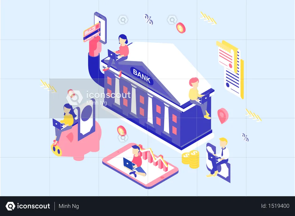 Concept of banking process in bank  Illustration