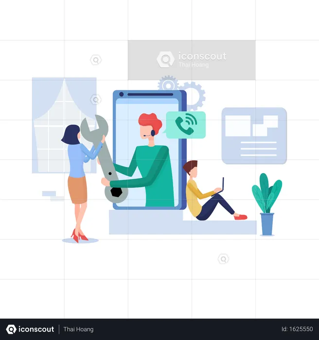 Concept of call support and service  Illustration