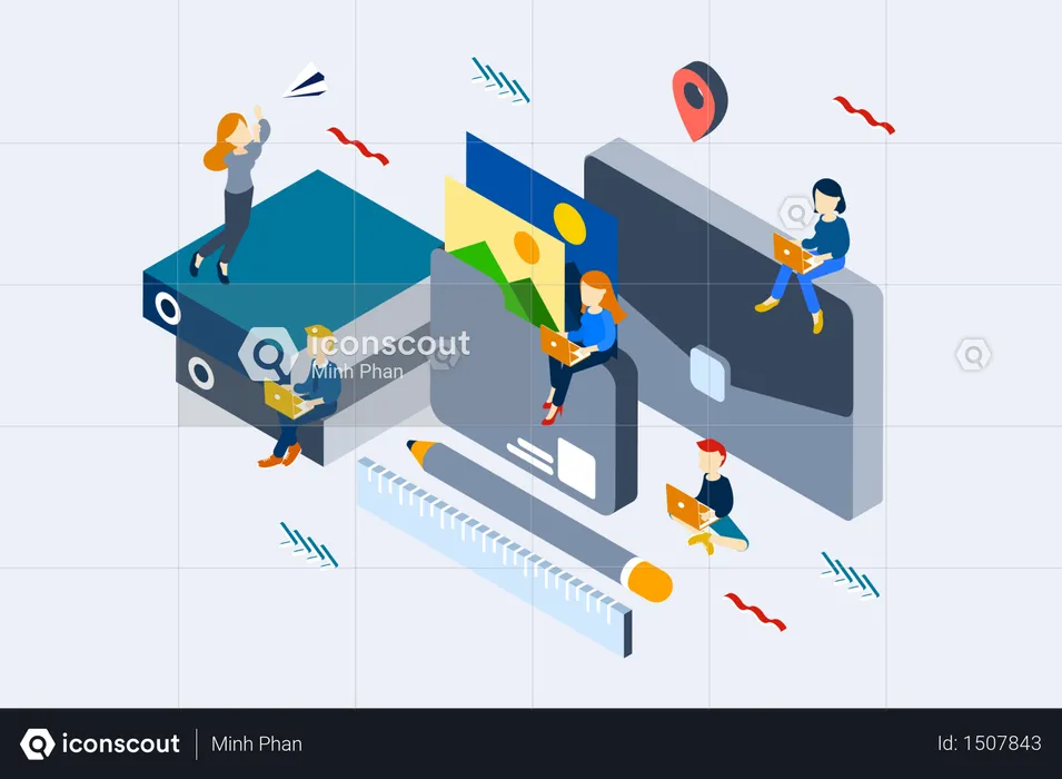 Concept of gathering different people's portfolio  Illustration