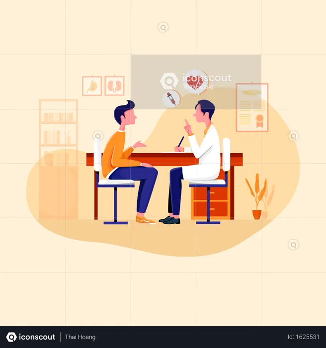 Concept of medical patient consultation with doctor in clinic  Illustration