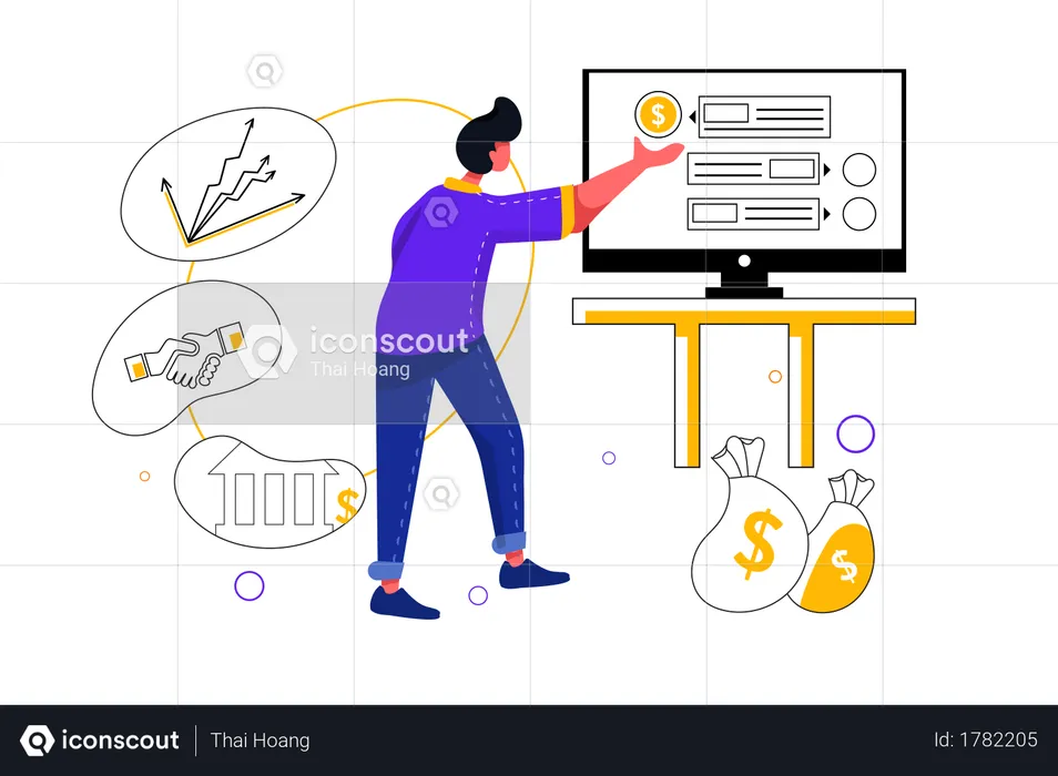 Concept of money gathering and allocating  Illustration