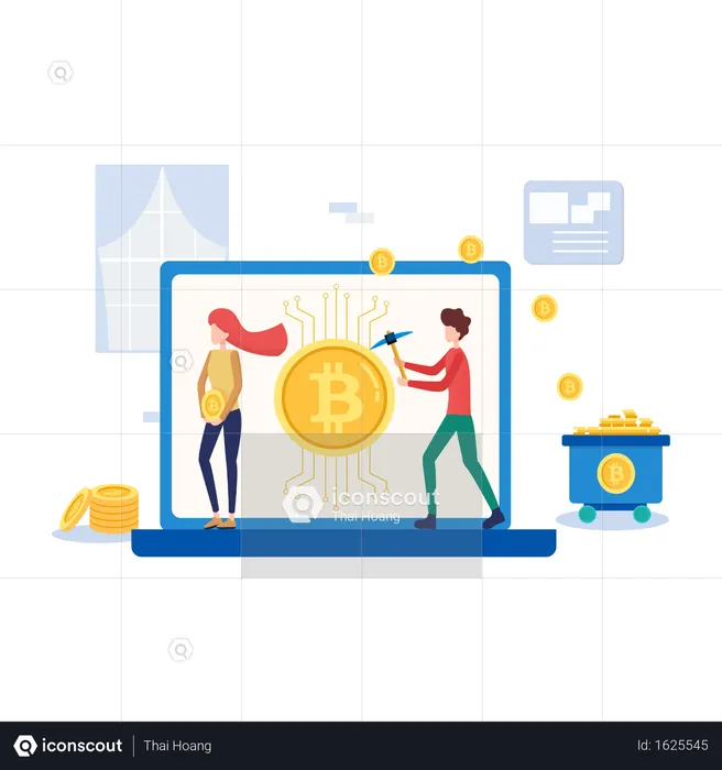 Concept of online mining of bitcoin  Illustration