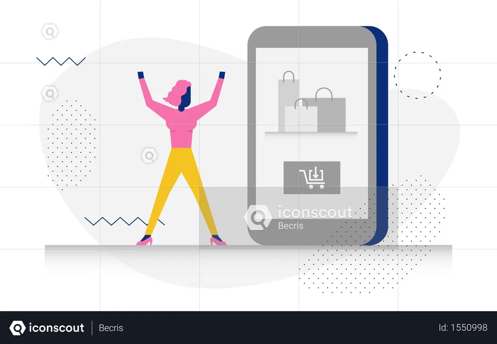 Concept of online shopping by woohoo character  Illustration