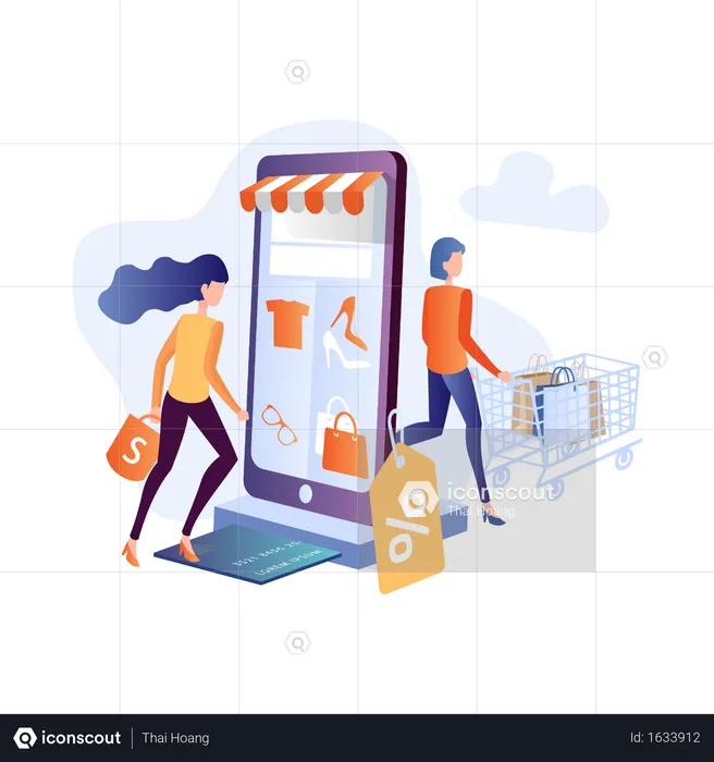 Concept of online shopping with smart gadgets  Illustration