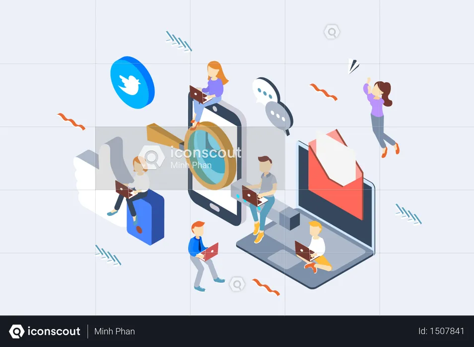 Concept of social media marketing and branding  Illustration