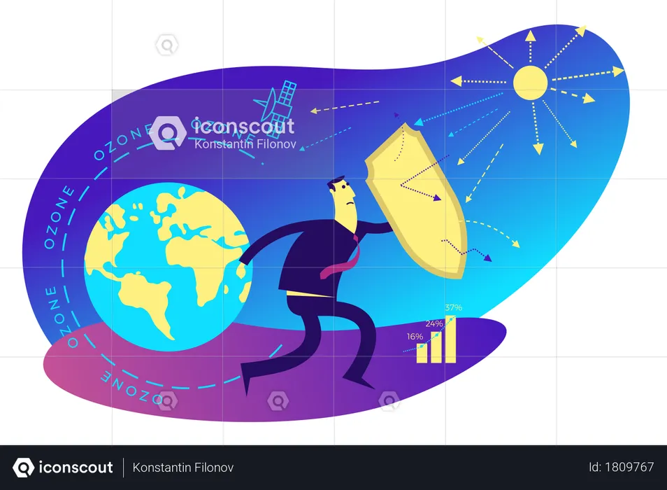 Concept of the ozone layer in which it is helping to protection of earth from heavy light of sun  Illustration