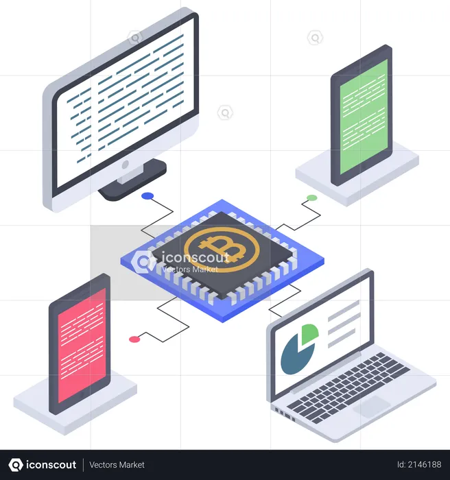 Conectividad de chip bitcoin  Ilustración