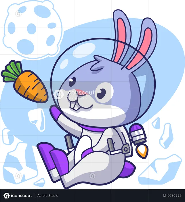 Conejo Astronauta con zanahoria  Ilustración