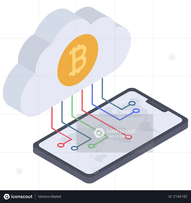 Conexão bitcoin nuvem digital  Ilustração