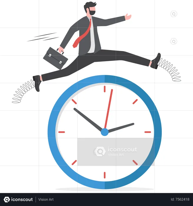 Confidence businessman employee worker jump over time passing clock  Illustration