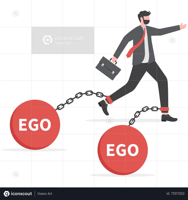 Confidence businessman wear king crown chain with heavy EGO burden weight  Illustration