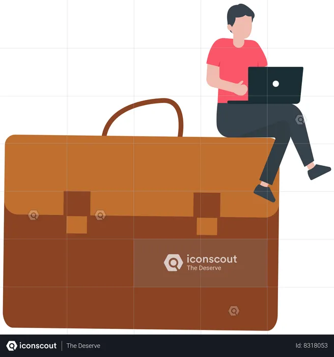 Confidence businessman working with computer laptop on briefcase  Illustration