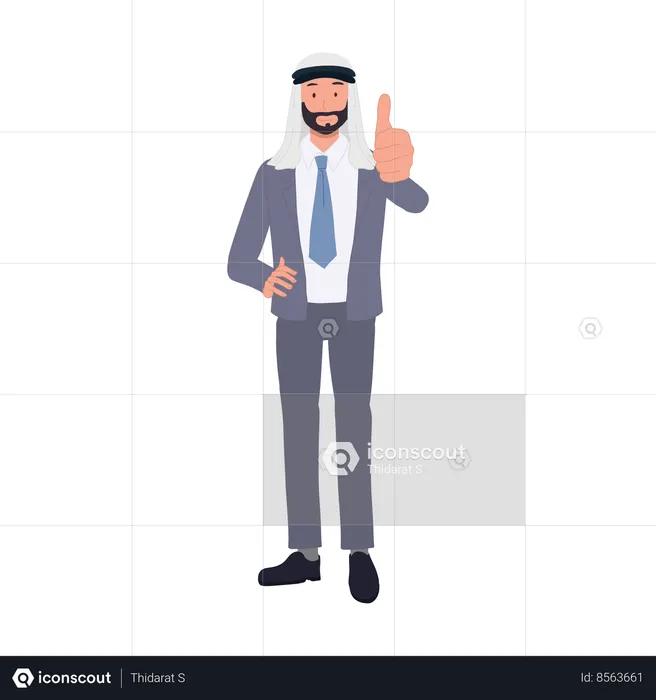 Confident Arab Business Professional in Elegant Suit with Positive Approval Gesture  Illustration