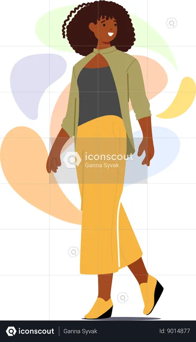 Confident Black Woman Strides In Fashionable Attire  Illustration
