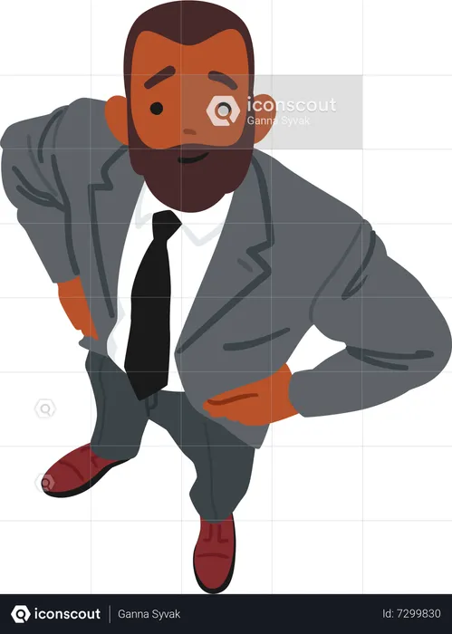 Confident Business Man Standing With Arms Akimbo  Illustration