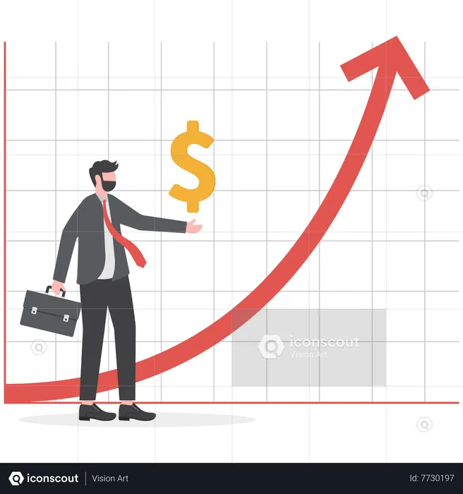 Confident businessman hold dollar with growth chart  Illustration