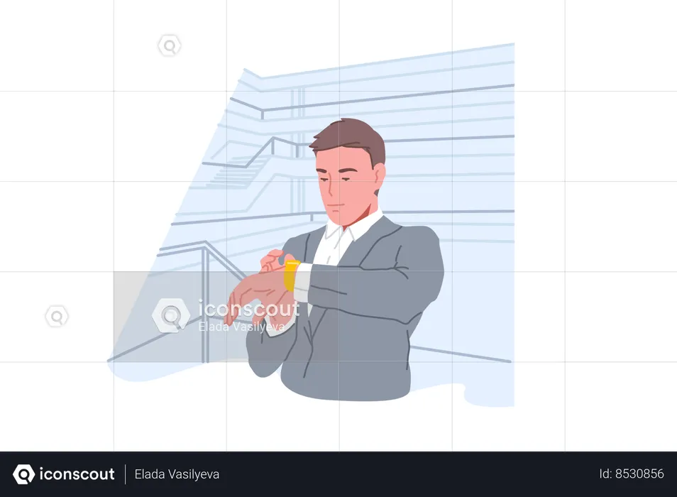 Confident businessman looking at watch  Illustration