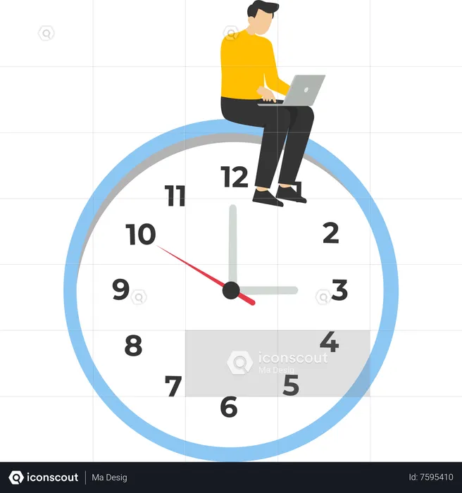 Confident businessman using laptop computer sitting at work hours at night with colleagues in another country  Illustration