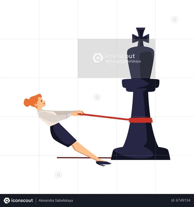 Confident businesswoman pull giant chess piece  Illustration