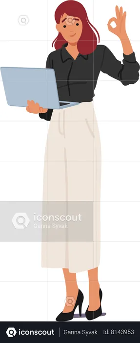 Confident businesswoman with laptop in hand  Illustration