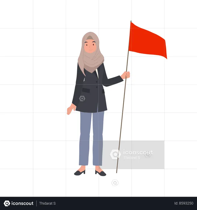 Confident Businesswoman with Red Flag  Illustration