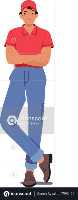 Confident Courier Male Character Stands With Crossed Arms  Illustration