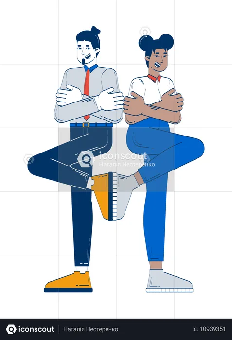 Confident diverse partners standing back to back  Illustration