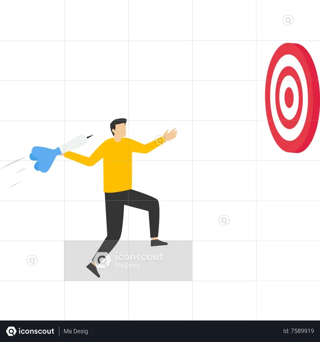 Confident entrepreneur launches new rocket to hit bullseye dartboard target  Illustration