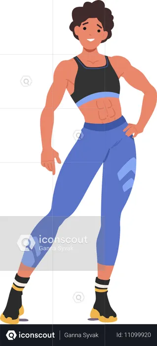 Confident Fit Woman Stand With Hand On Hip  Illustration