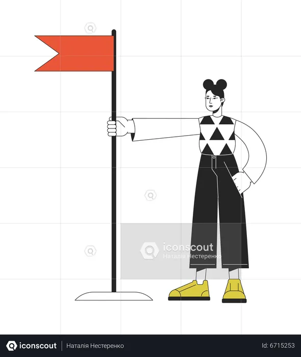 Confident girl with red flag  Illustration