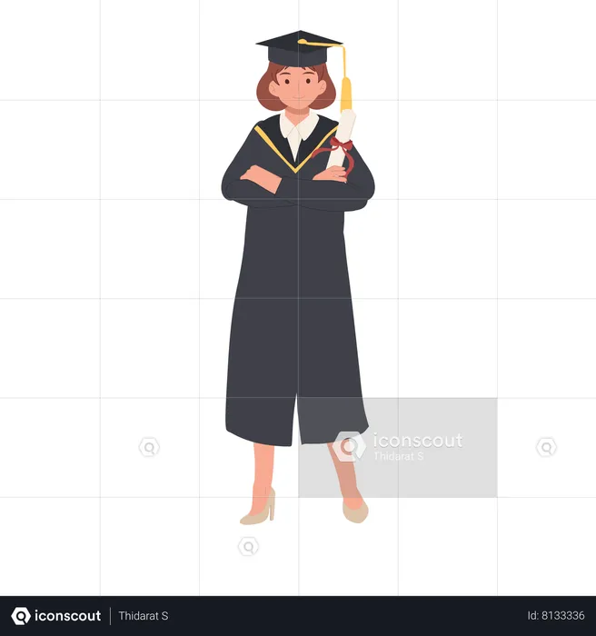 Confident Graduate in Cap and Gown  Illustration