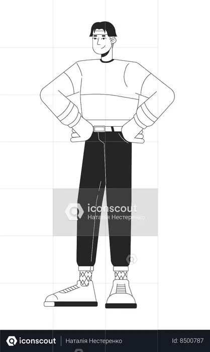 Confident hands on hips korean guy  Illustration