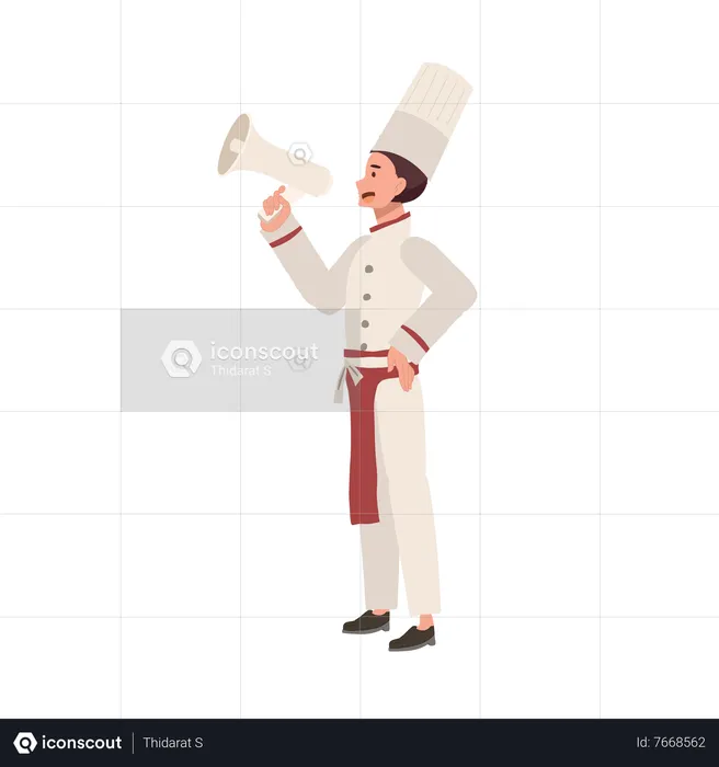 Confident Male Chef Holding Megaphone  Illustration