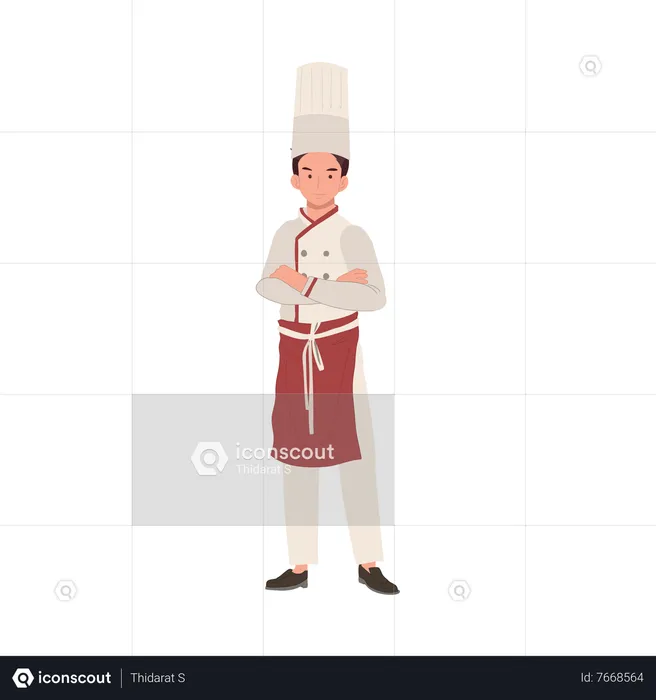 Confident Male Chef Standing with Crossed Arms in Kitchen Uniform  Illustration