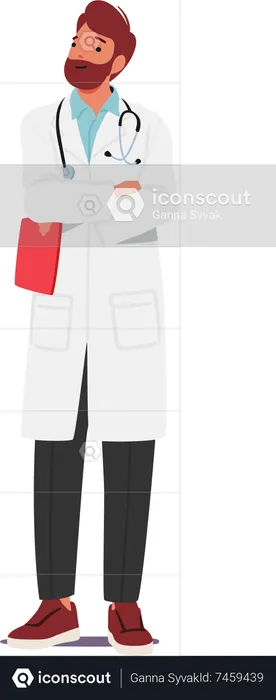 Confident Male Doctor Standing With Crossed Arms  Illustration