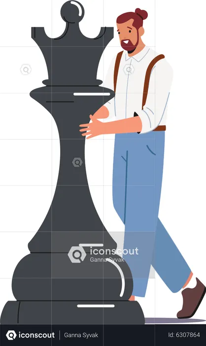 Confident Man Move Black Chess Queen Piece  Illustration
