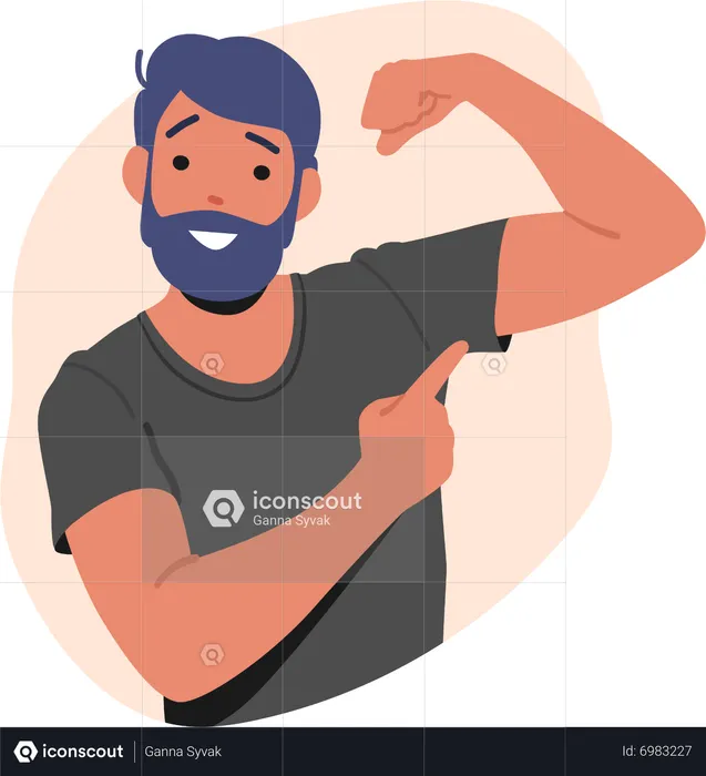 Confident Man Perform Muscles and Powerful Fit Body  Illustration