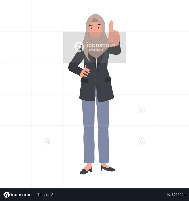 Confident muslim businesswoman in Hijab Showing Approval Thumbs Up  Illustration