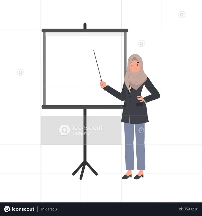 Confident Muslim businesswoman is Presenting Explaining data  Illustration