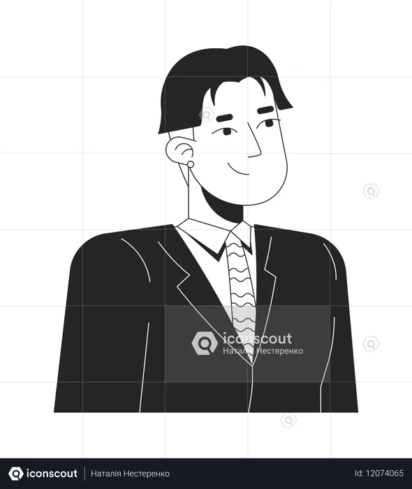 Confident professional asian man wearing suit striped tie  Illustration