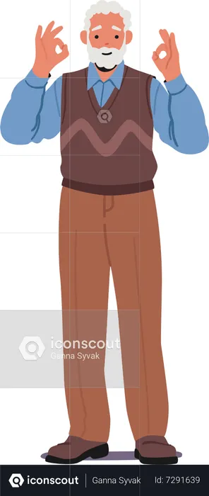 Confident Senior Male Displaying Ok Gesture With Hands  Illustration