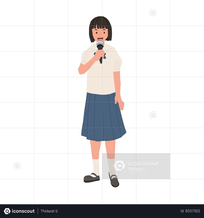 Confident Thai student in School Uniform Speaking with Microphone  Illustration