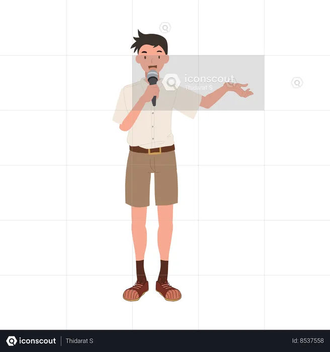 Confident Thai student Speaking with Microphone  Illustration