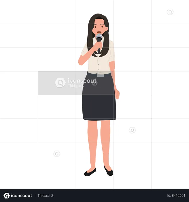 Confident Thai university Student in uniform is Giving a Campus Speech by microphone  Illustration