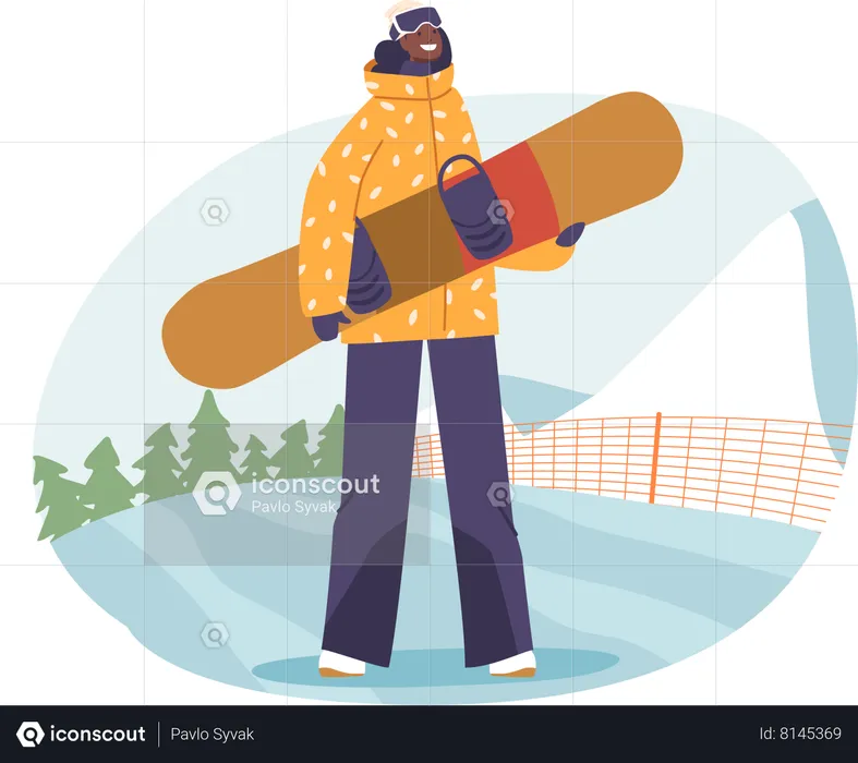 Confident Woman Holding Snowboard  Illustration