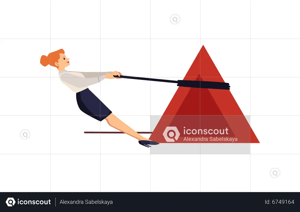 Confident woman pulls triangular red stone  Illustration