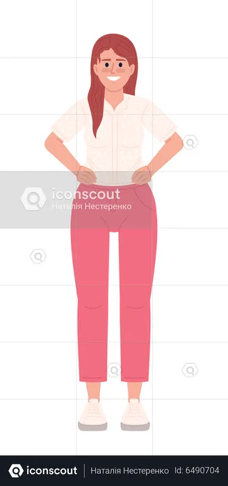 Confident woman putting hands on hips  Illustration